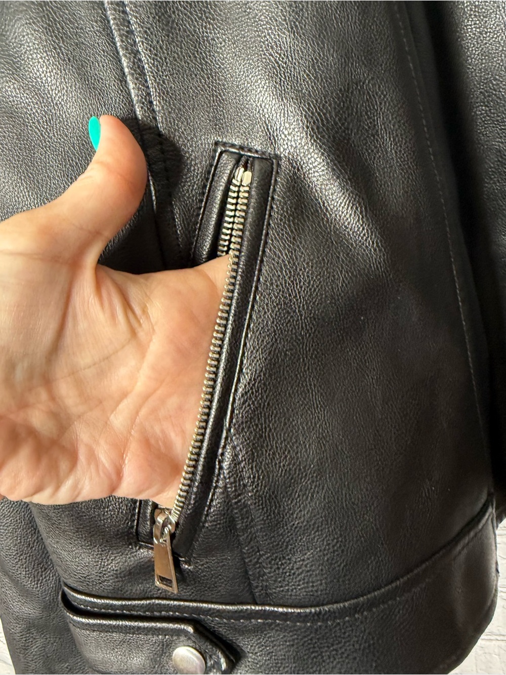 LOFT Black pebbled Leather Asymmetrical Moto Jacket size Xl - Picture 10 of 11